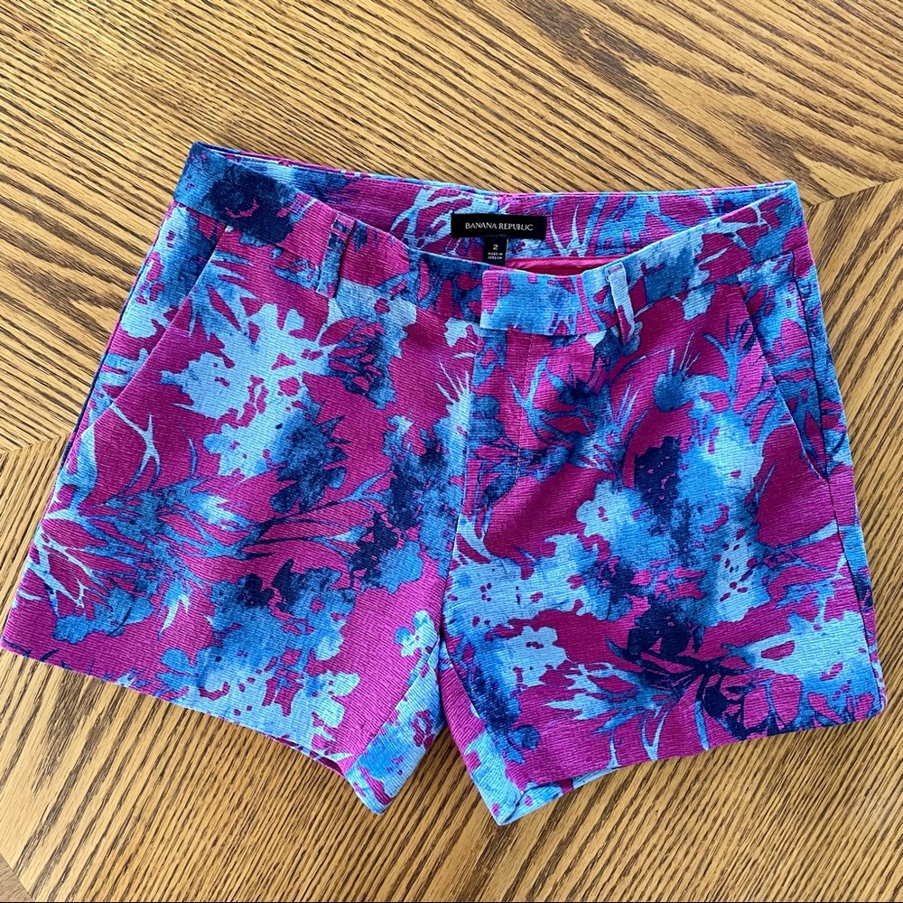 Banana Republic Textured Painted Floral Shorts - Pink & Blue